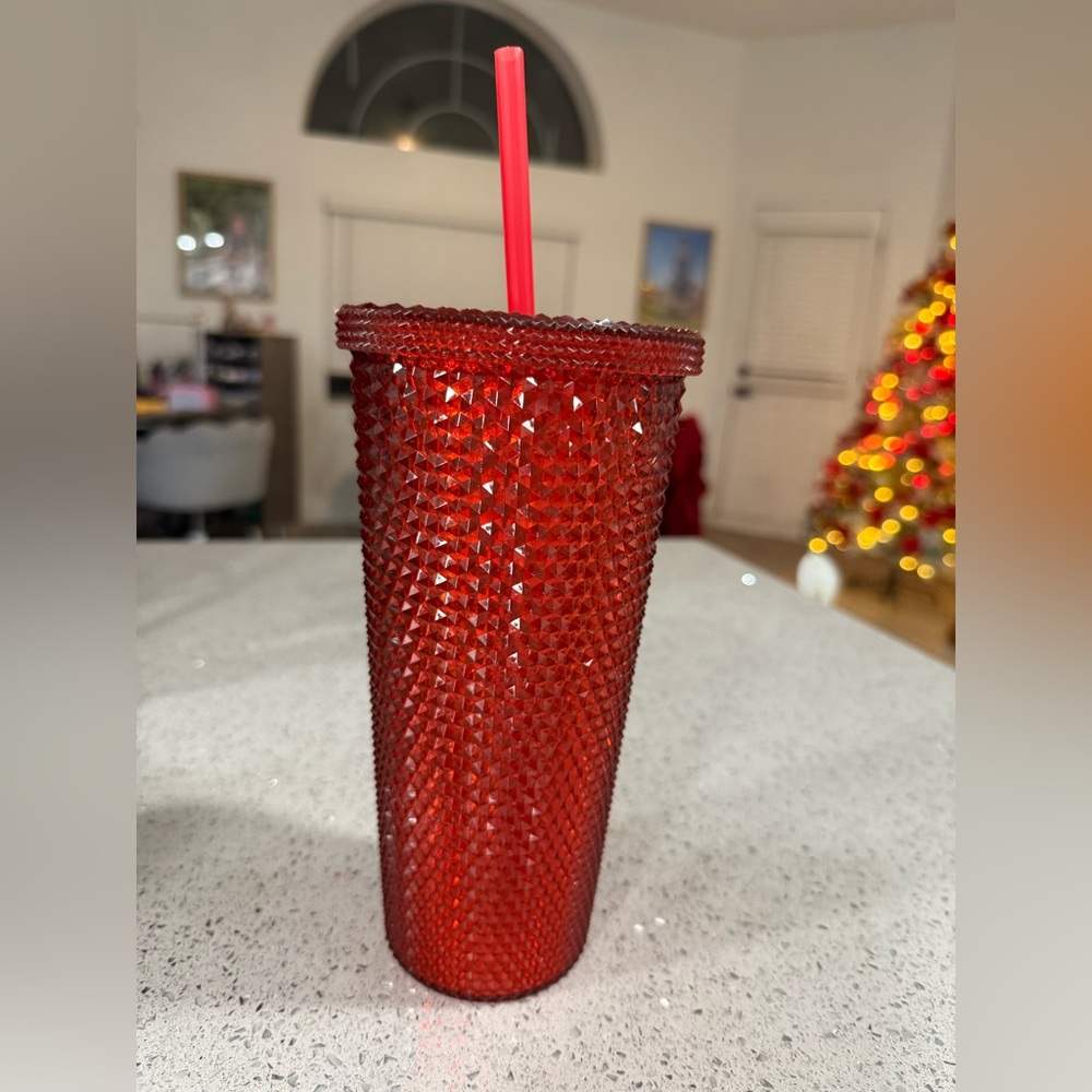 Red Textured Tumbler with Straw